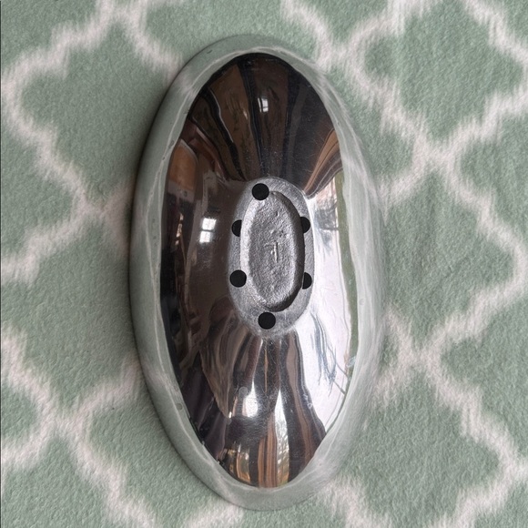 Modern aluminum Teal enamel asymmetrical Oval boat shaped Decorative Bowl - Picture 5 of 11